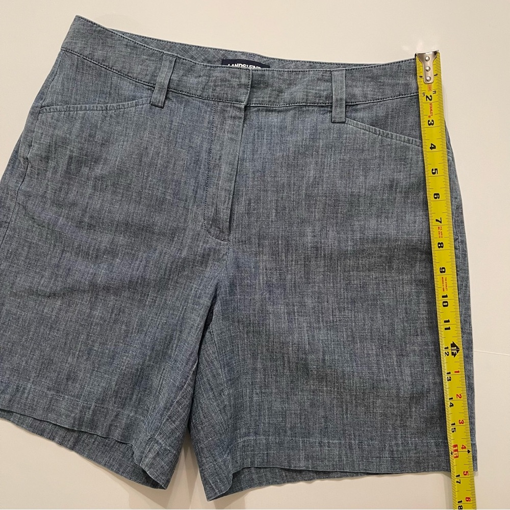 Lands’ End Women's 7" Mid-Rise Chino Tailored Blue Cotton Chambray Shorts 8 - Picture 10 of 10